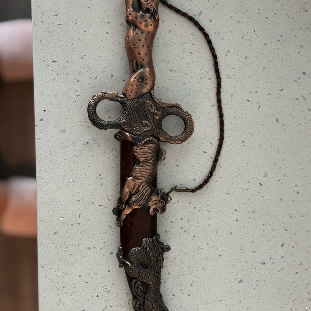 Decorative Dragon and Lion Letter Opener - Copper Tone